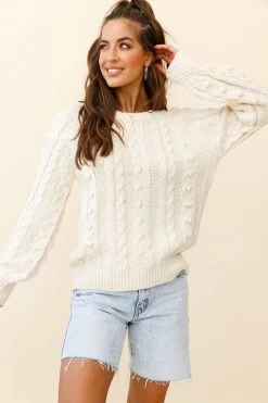 Bestie Pom Pom Detail Cable Knit Sweater Cream 13 Bestie Pom Pom Detail Cable Knit Sweater Cream -Fashion women's clothing ZNL031 BEIGE 8