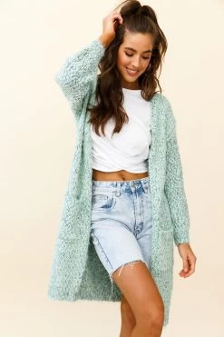 Johanna Long Sleeve Pocket Cardigan Mottled Green 14 Johanna Long Sleeve Pocket Cardigan Mottled Green -Fashion women's clothing ZNL034 GREEN 7