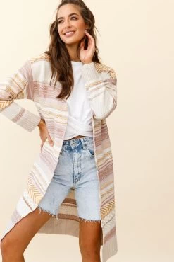 Sabine Long Line Textured Knit Cardigan Beige -Fashion women's clothing ZNL036 BEIGE 6