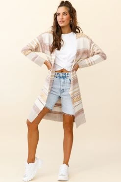 Sabine Long Line Textured Knit Cardigan Beige -Fashion women's clothing ZNL036 BEIGE 7