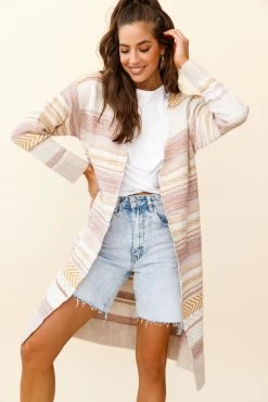 Sabine Long Line Textured Knit Cardigan Beige -Fashion women's clothing ZNL036 BEIGE 8