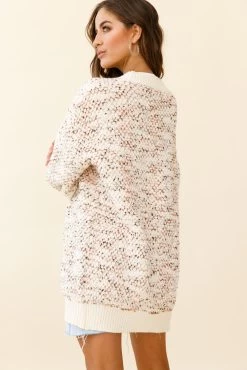 Elsey Lantern Sleeve Long Cardigan Textured Cream -Fashion women's clothing ZNL037 CREAM 3