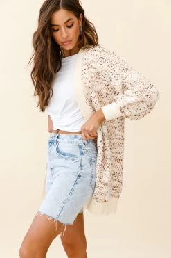 Elsey Lantern Sleeve Long Cardigan Textured Cream -Fashion women's clothing ZNL037 CREAM 6