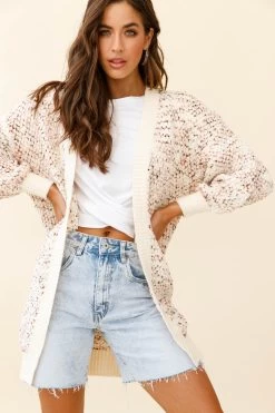 Elsey Lantern Sleeve Long Cardigan Textured Cream -Fashion women's clothing ZNL037 CREAM 7