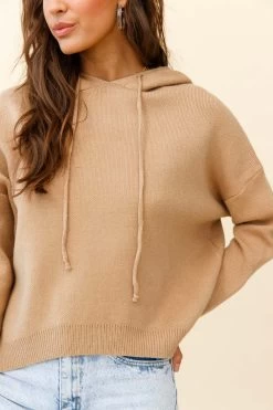 Nightrider Drop Sleeve Hooded Sweater Camel -Fashion women's clothing ZNL043 CAMEL 4