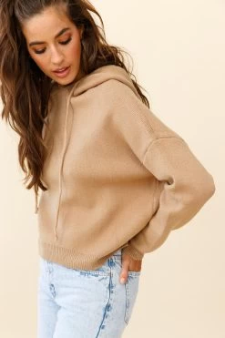 Nightrider Drop Sleeve Hooded Sweater Camel -Fashion women's clothing ZNL043 CAMEL 6