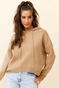 Nightrider Drop Sleeve Hooded Sweater Camel -Fashion women's clothing ZNL043 CAMEL 7