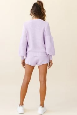 Cooper Drawstring Knit Shorts Purple 10 Cooper Drawstring Knit Shorts Purple -Fashion women's clothing ZSA001 PURPLE 3