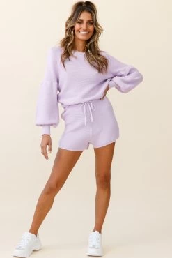 Cooper Drawstring Knit Shorts Purple 15 Cooper Drawstring Knit Shorts Purple -Fashion women's clothing ZSA001 PURPLE 8