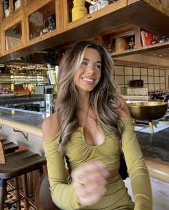 Your Muse Long Sleeve Drawstring Bust Crop Top Olive -Fashion women's clothing cm1363b t olive natalie king ifluencer