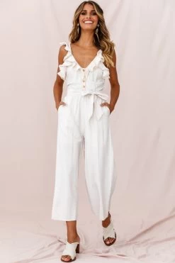 Danube Belted Waist Jumpsuit Beige -Fashion women's clothing photo 1067 st1355b01 beige