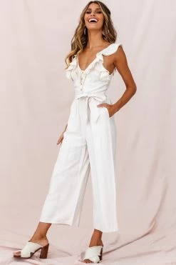 Danube Belted Waist Jumpsuit Beige -Fashion women's clothing photo 1077 st1355b01 beige