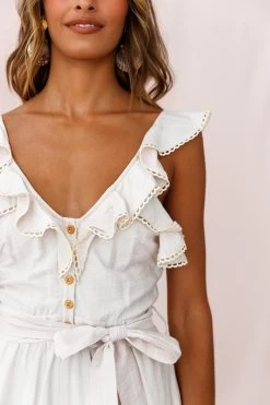 Danube Belted Waist Jumpsuit Beige -Fashion women's clothing photo 1085 st1355b01 beige