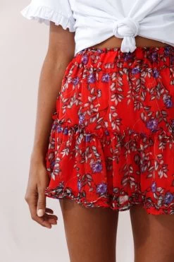 Alexi Mini Skirt Floral And Vine Print Red -Fashion women's clothing photo 1168 25292b13 s red