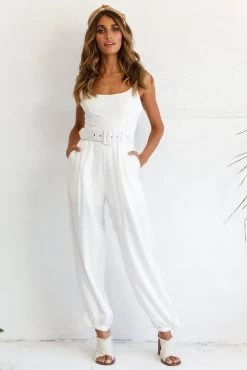 Santa Barbara Cuffed Hem Belted Jumpsuit White 11 Santa Barbara Cuffed Hem Belted Jumpsuit White -Fashion women's clothing photo 1213 st2032dk white