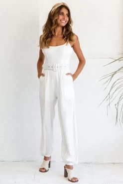 Santa Barbara Cuffed Hem Belted Jumpsuit White 13 Santa Barbara Cuffed Hem Belted Jumpsuit White -Fashion women's clothing photo 1215 st2032dk white