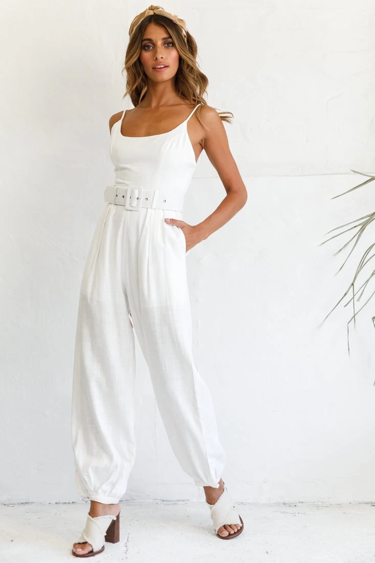 Santa Barbara Cuffed Hem Belted Jumpsuit White 2 Santa Barbara Cuffed Hem Belted Jumpsuit White - Image 2