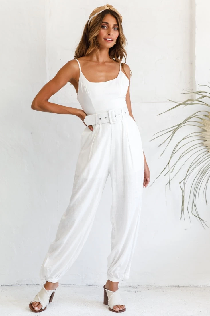 Santa Barbara Cuffed Hem Belted Jumpsuit White 6 Santa Barbara Cuffed Hem Belted Jumpsuit White - Image 6