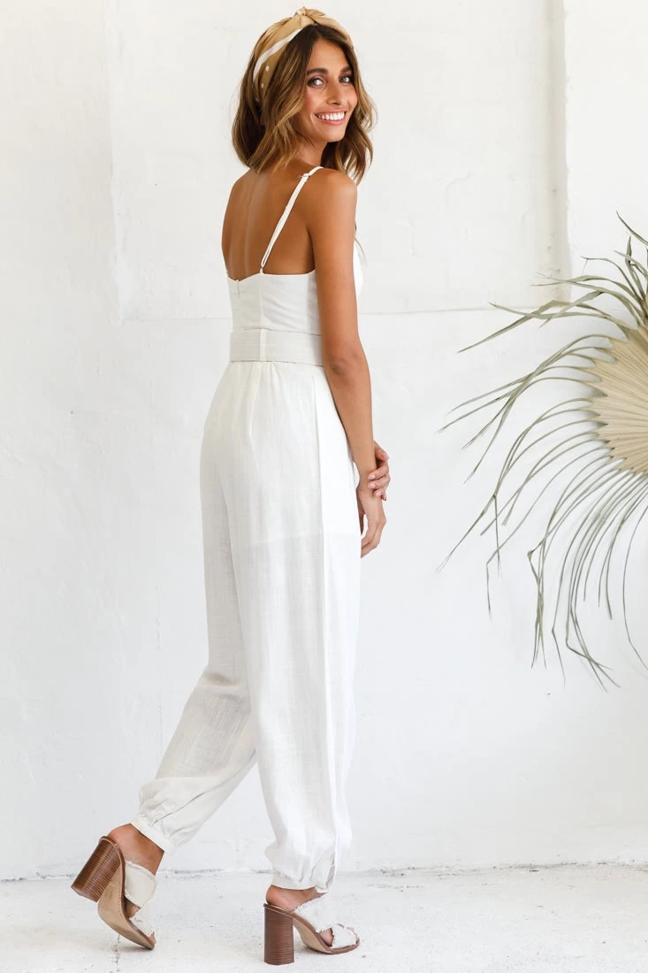 Santa Barbara Cuffed Hem Belted Jumpsuit White 3 Santa Barbara Cuffed Hem Belted Jumpsuit White - Image 3