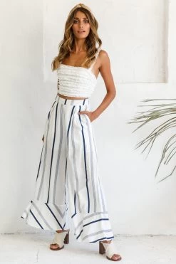 Hermosa Wide Leg Pocket Pants Stripe Print Navy -Fashion women's clothing photo 1308 st1988b white st2046d navy