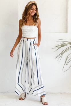 Hermosa Wide Leg Pocket Pants Stripe Print Navy -Fashion women's clothing photo 1310 st1988b white st2046d navy