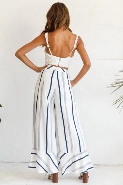 Hermosa Wide Leg Pocket Pants Stripe Print Navy -Fashion women's clothing photo 1319 st1988b white st2046d navy