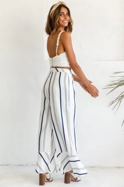 Hermosa Wide Leg Pocket Pants Stripe Print Navy -Fashion women's clothing photo 1321 st1988b white st2046d navy