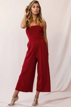 Chosen Strapless Wide Leg Jumpsuit Wine 11 Chosen Strapless Wide Leg Jumpsuit Wine -Fashion women's clothing photo 1383 14289b red 1