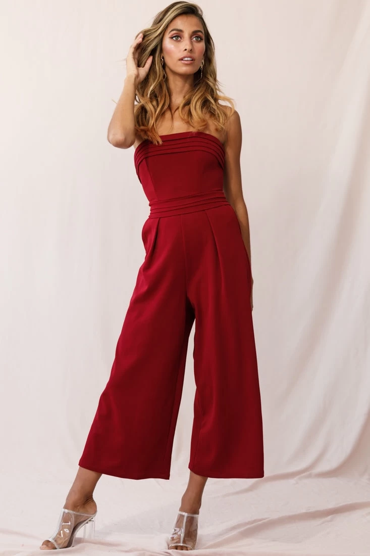 Chosen Strapless Wide Leg Jumpsuit Wine 6 Chosen Strapless Wide Leg Jumpsuit Wine - Image 6