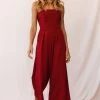 Chosen Strapless Wide Leg Jumpsuit Wine