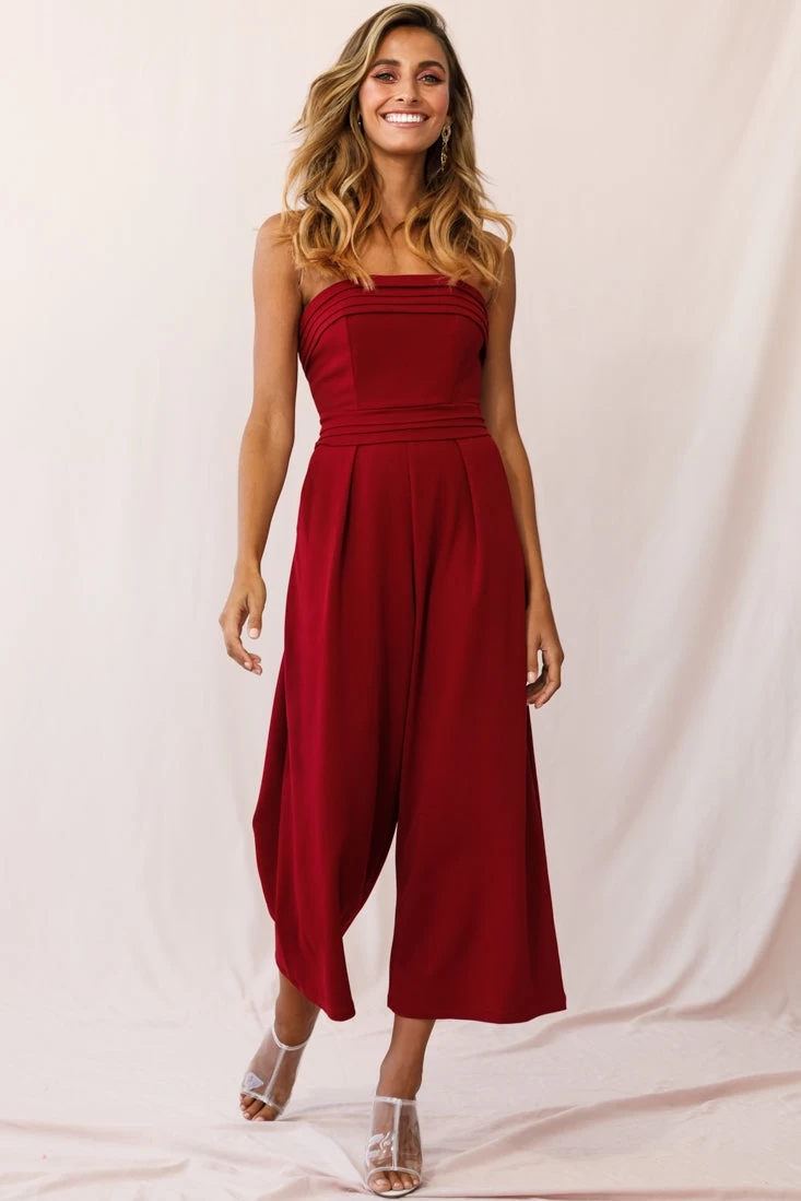 Chosen Strapless Wide Leg Jumpsuit Wine 1 Chosen Strapless Wide Leg Jumpsuit Wine