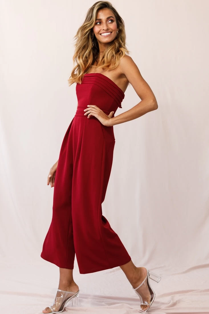 Chosen Strapless Wide Leg Jumpsuit Wine 2 Chosen Strapless Wide Leg Jumpsuit Wine - Image 2