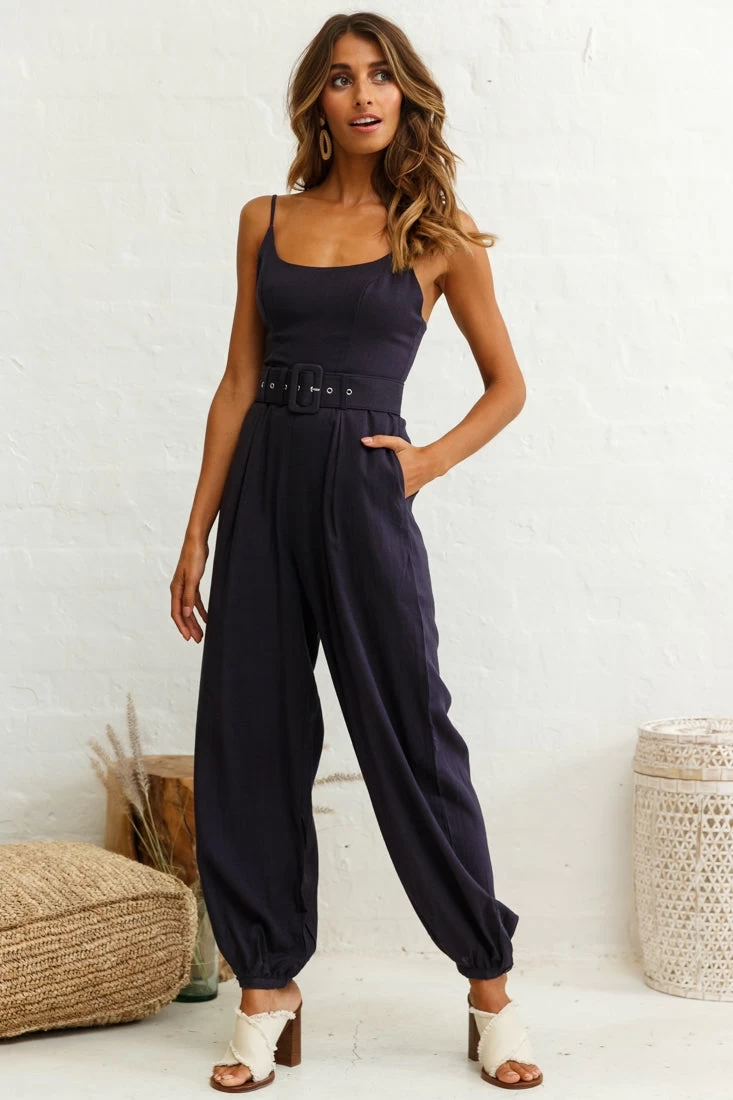 Santa Barbara Cuffed Hem Belted Jumpsuit Navy 1 Santa Barbara Cuffed Hem Belted Jumpsuit Navy