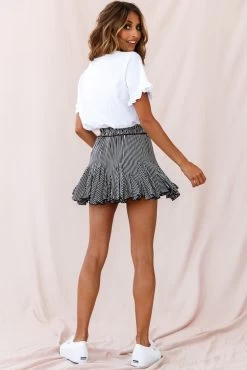 Robyn Pleated Striped Mini Skirt Black -Fashion women's clothing photo 1771 14254b03 s black
