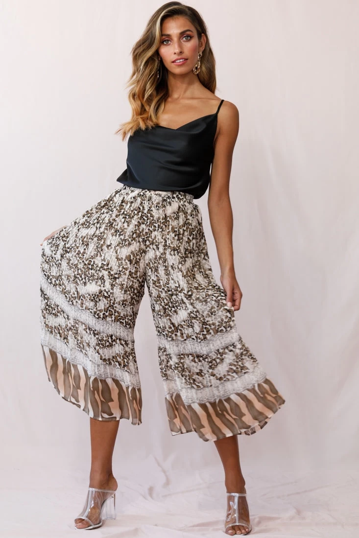 Gemini Accordion Pleat Wide Leg Pants Brown Leopard 1 Gemini Accordion Pleat Wide Leg Pants Brown Leopard