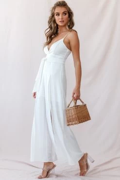 Taylor V-Neck Split Wide Leg Jumpsuit White -Fashion women's clothing photo 1815 62275d white