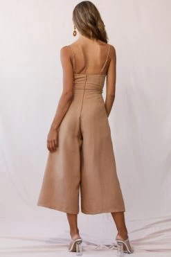 Charlie Structured Wide Leg Jumpsuit Tan -Fashion women's clothing photo 1835 62453b tan
