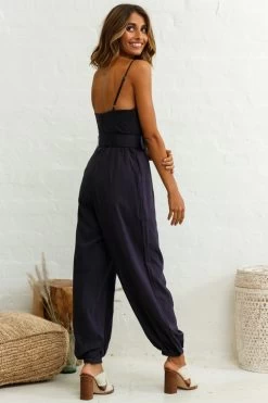 Santa Barbara Cuffed Hem Belted Jumpsuit Navy 8 Santa Barbara Cuffed Hem Belted Jumpsuit Navy -Fashion women's clothing photo 184 st2032dk navy
