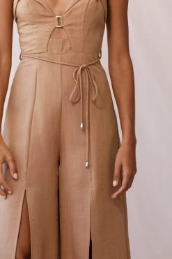 Charlie Structured Wide Leg Jumpsuit Tan -Fashion women's clothing photo 1844 62453b tan