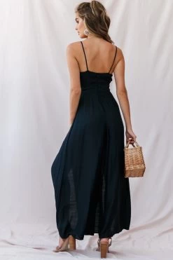 Taylor V-Neck Split Wide Leg Jumpsuit Black -Fashion women's clothing photo 1847 62275d black