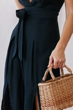 Taylor V-Neck Split Wide Leg Jumpsuit Black -Fashion women's clothing photo 1859 62275d black