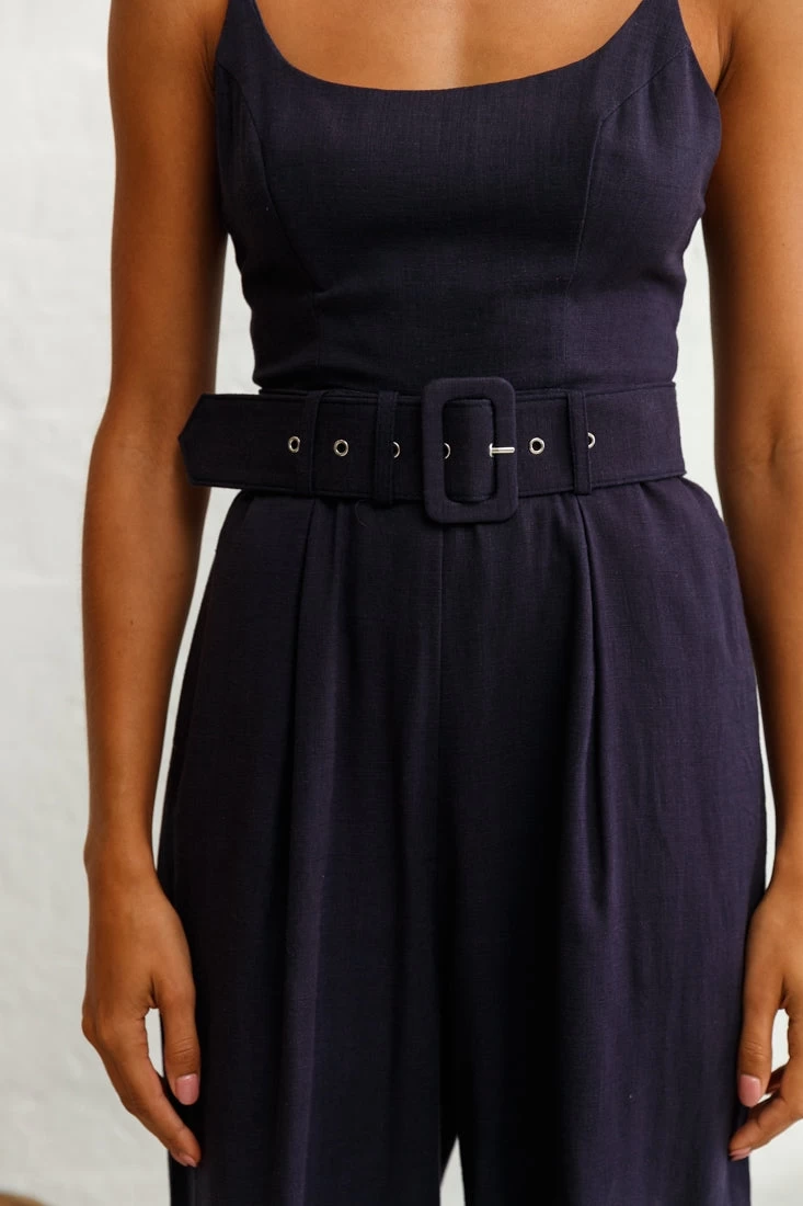 Santa Barbara Cuffed Hem Belted Jumpsuit Navy 4 Santa Barbara Cuffed Hem Belted Jumpsuit Navy - Image 4