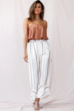 Hermosa Wide Leg Pocket Pants Stripe Print Tan -Fashion women's clothing photo 220st0317 camel st2046d tan