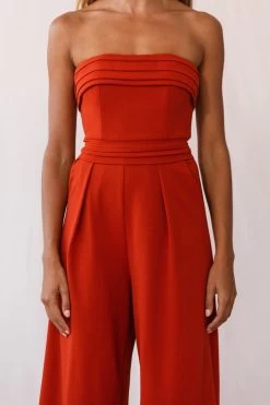 Chosen Strapless Wide Leg Jumpsuit Orange -Fashion women's clothing photo 2246 14289b rust