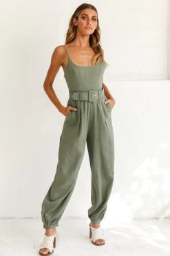 Santa Barbara Cuffed Hem Belted Jumpsuit Olive 11 Santa Barbara Cuffed Hem Belted Jumpsuit Olive -Fashion women's clothing photo 2325 st2032dk olive