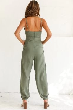 Santa Barbara Cuffed Hem Belted Jumpsuit Olive 8 Santa Barbara Cuffed Hem Belted Jumpsuit Olive -Fashion women's clothing photo 2333 st2032dk olive