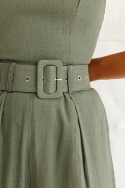 Santa Barbara Cuffed Hem Belted Jumpsuit Olive 9 Santa Barbara Cuffed Hem Belted Jumpsuit Olive -Fashion women's clothing photo 2337 st2032dk olive