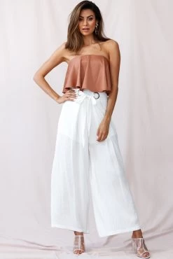 Saigon Wide Leg Eyelet Pants White 9 Saigon Wide Leg Eyelet Pants White -Fashion women's clothing photo 235st0317 camel 26360b white