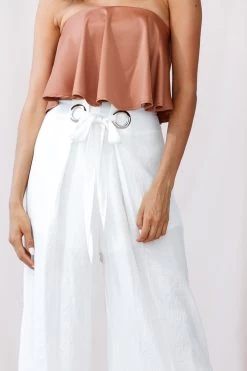 Saigon Wide Leg Eyelet Pants White 8 Saigon Wide Leg Eyelet Pants White -Fashion women's clothing photo 249st0317 camel 26360b white