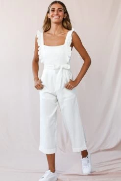 Serenade Ruffle Strap Pinafore Jumpsuit White